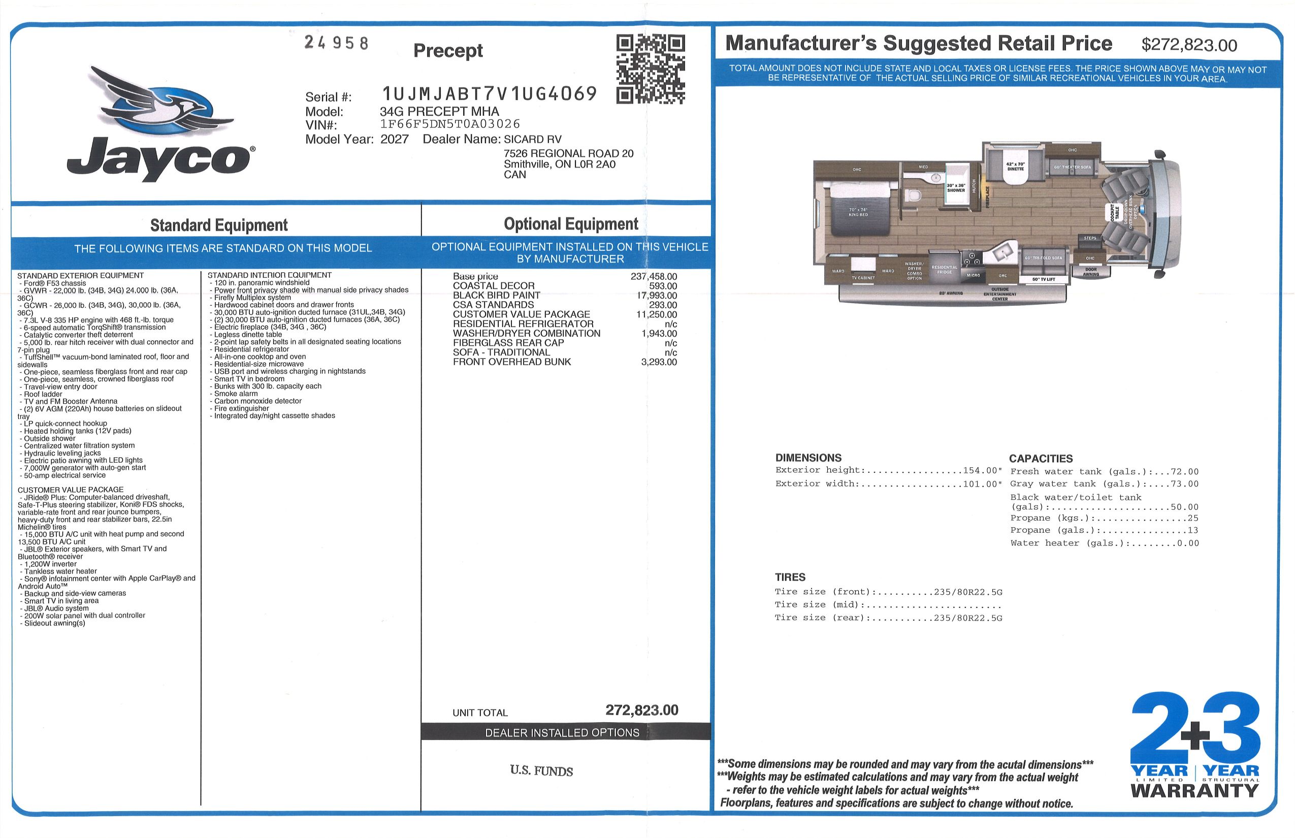 Buildsheet for 2027 JAYCO PRECEPT 34G
