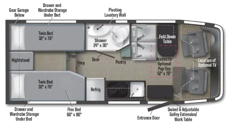 Floorplan for 2027 WINNEBAGO EKKO 22A