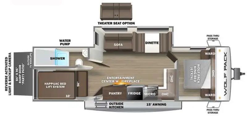 Floorplan for 2023 FOREST RIVER CHEROKEE WOLF PACK PLATINUM 27PACK10