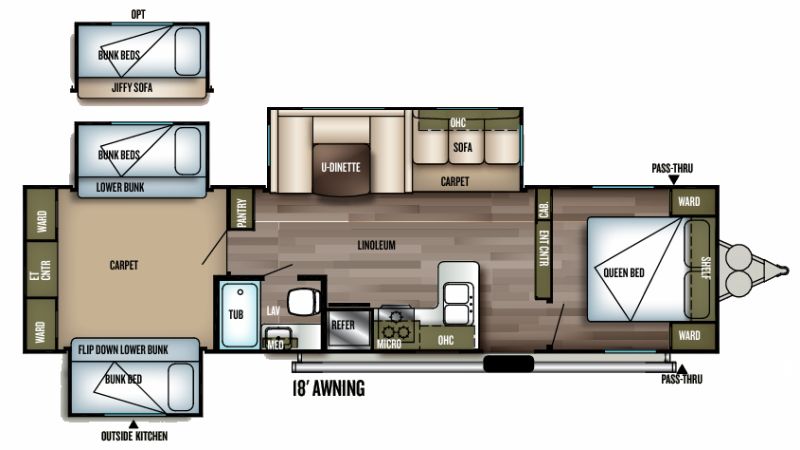 Floorplan for 2018 FOREST RIVER WILDWOOD 31KQBTS