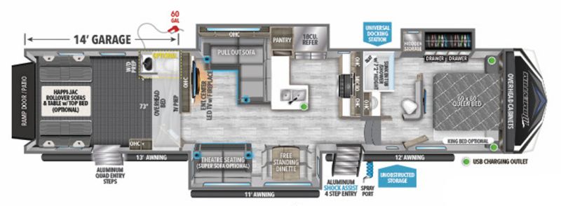 Floorplan for 2023 GRAND DESIGN MOMENTUM 395MS