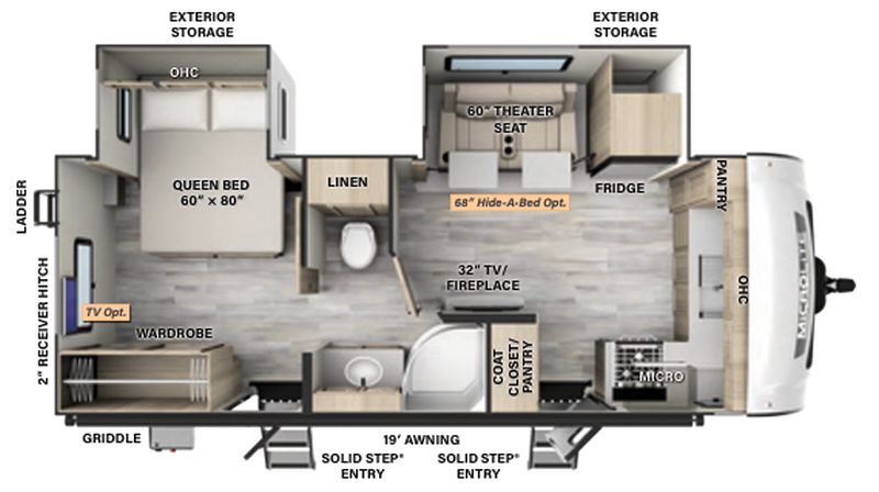 Floorplan for 2024 FLAGSTAFF MICRO LIGHT 25FKBS