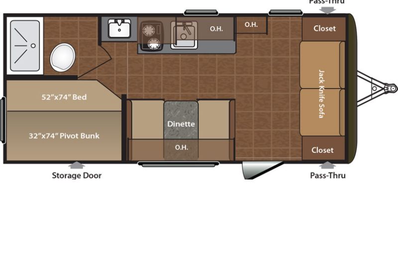Floorplan for 2016 KEYSTONE HIDEOUT LHS 185LHS
