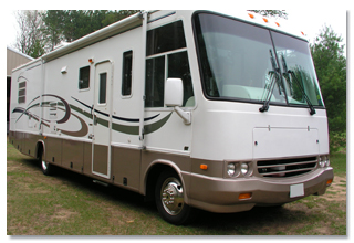 parked RV in backyard
