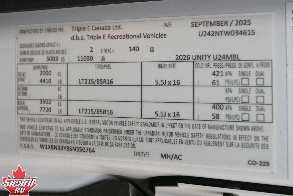 2026 LEISURE TRAVEL VANS UNITY U24MBL
