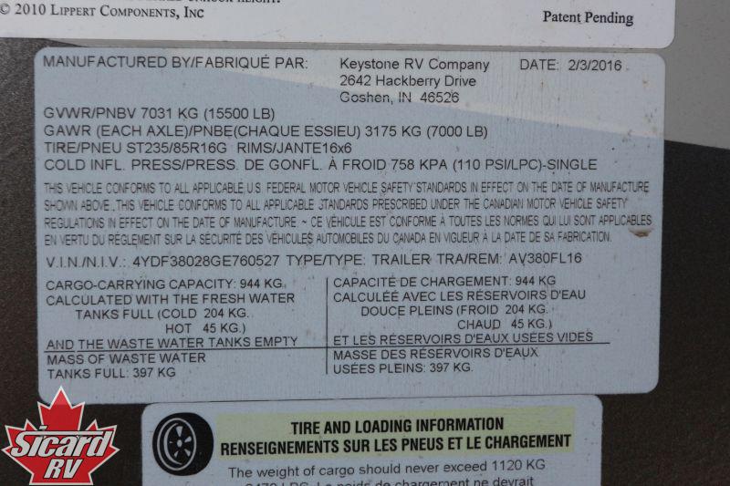 2016 KEYSTONE AVALANCHE 380FL