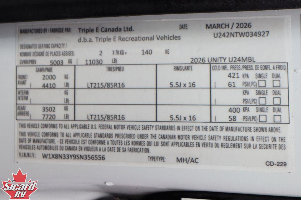 2026 LEISURE TRAVEL VANS UNITY U24MBL