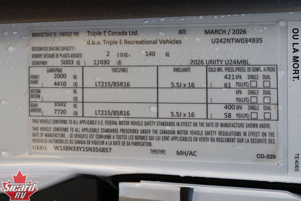 2026 LEISURE TRAVEL VANS UNITY U24MBL