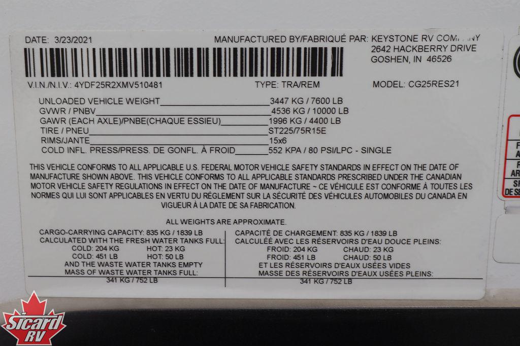 2021 KEYSTONE COUGAR HALF-TON 25RES