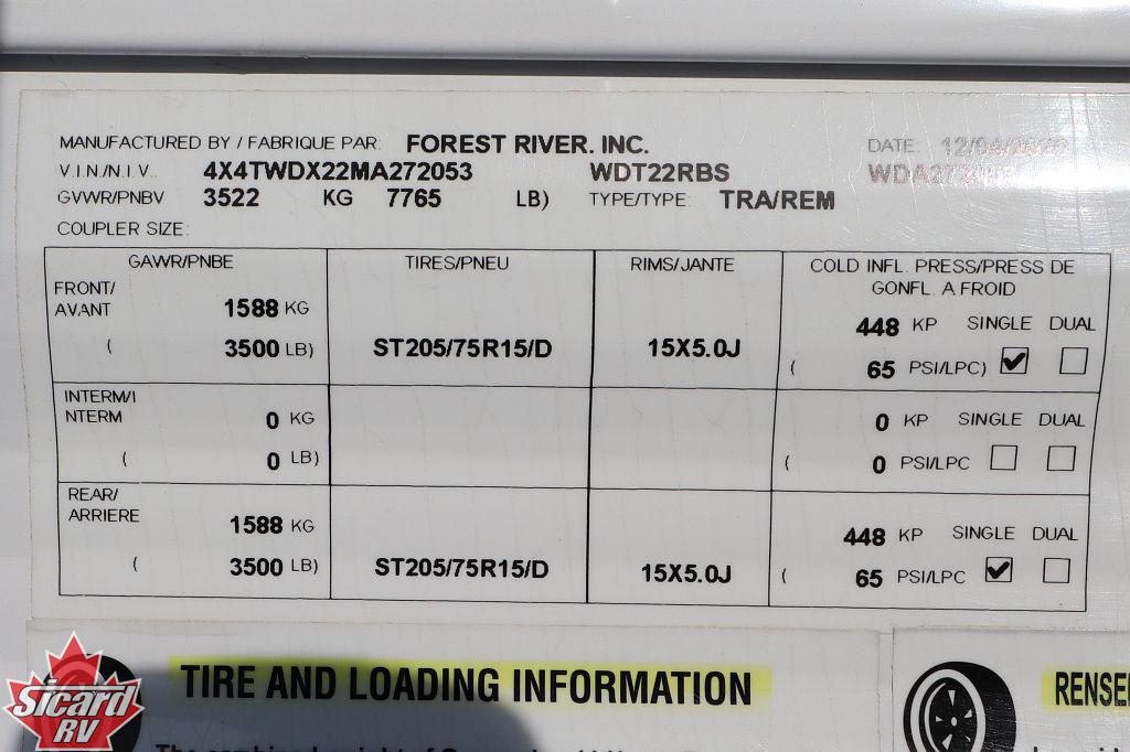 2021 FOREST RIVER WILDWOOD 22RBS