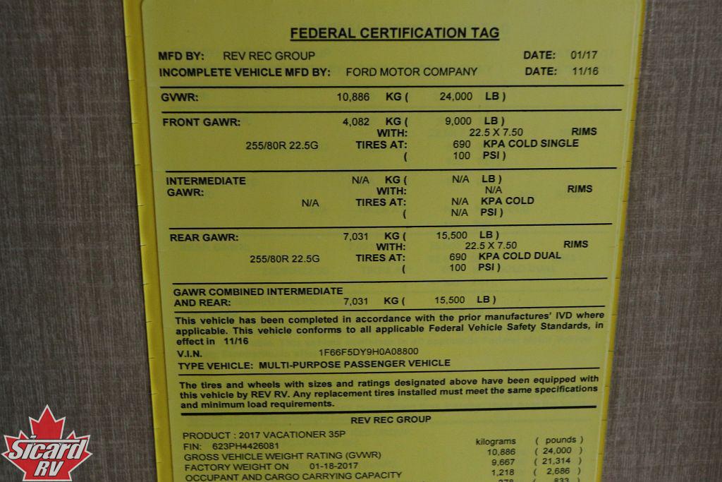 2017 HOLIDAY RAMBLER VACATIONER 35P