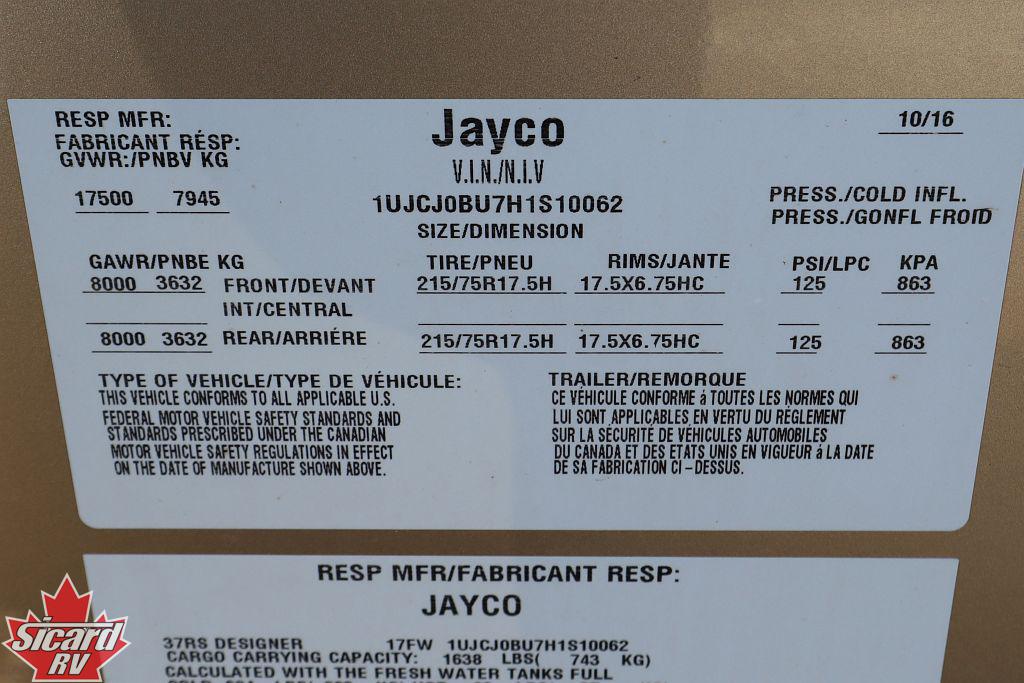 2017 JAYCO DESIGNER 37RS