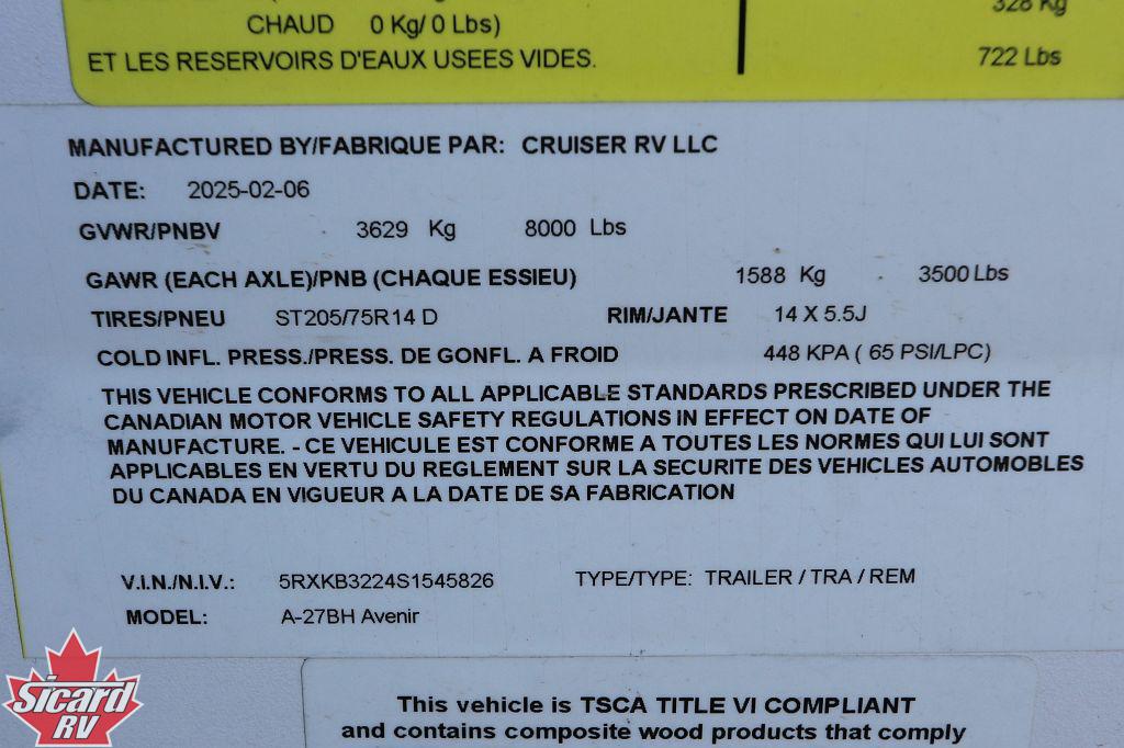 2025 CRUISER RV AVENIR 27BH