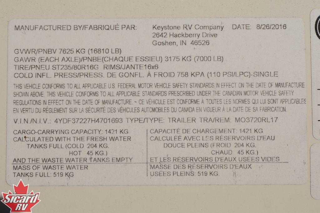 2017 KEYSTONE MONTANA 3720RL