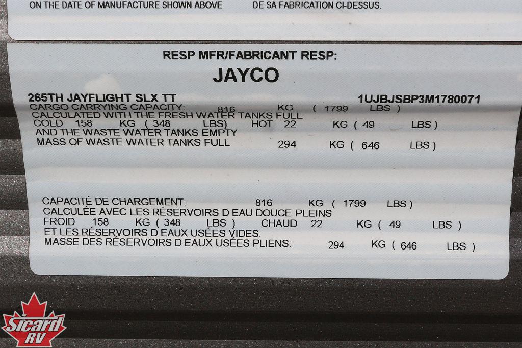 2021 JAYCO JAY FLIGHT SLX 8 265TH