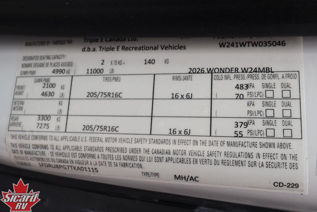 2026 LEISURE TRAVEL VANS WONDER W24MBL