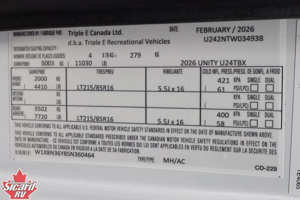 2026 LEISURE TRAVEL VANS UNITY U24TB4X