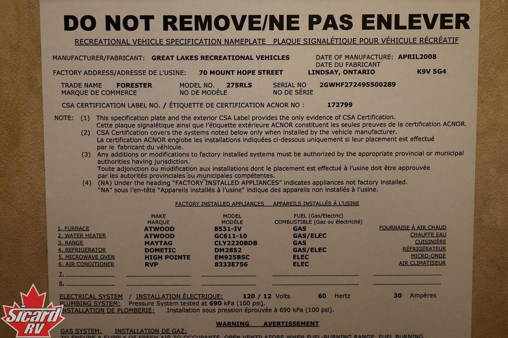 2009 FORESTER WINDCHASER 275RLS