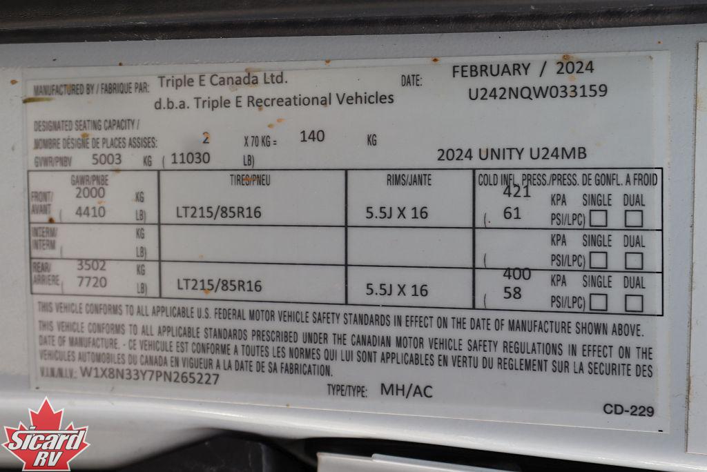 2024 LEISURE TRAVEL VANS UNITY U24MB