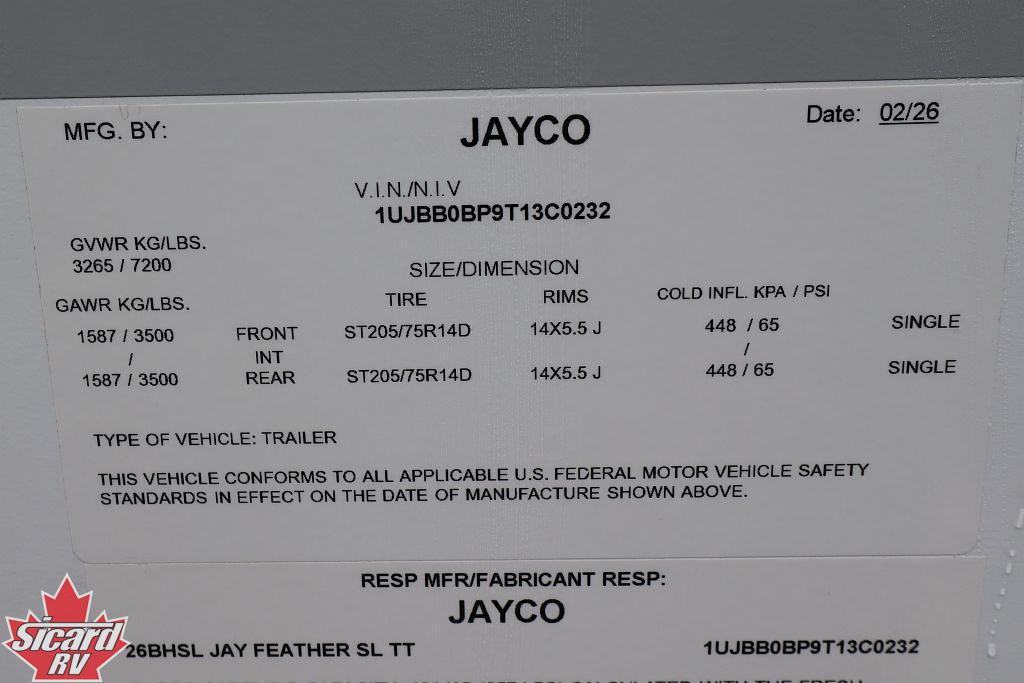 2026 JAYCO JAY FEATHER SL 26BHSL