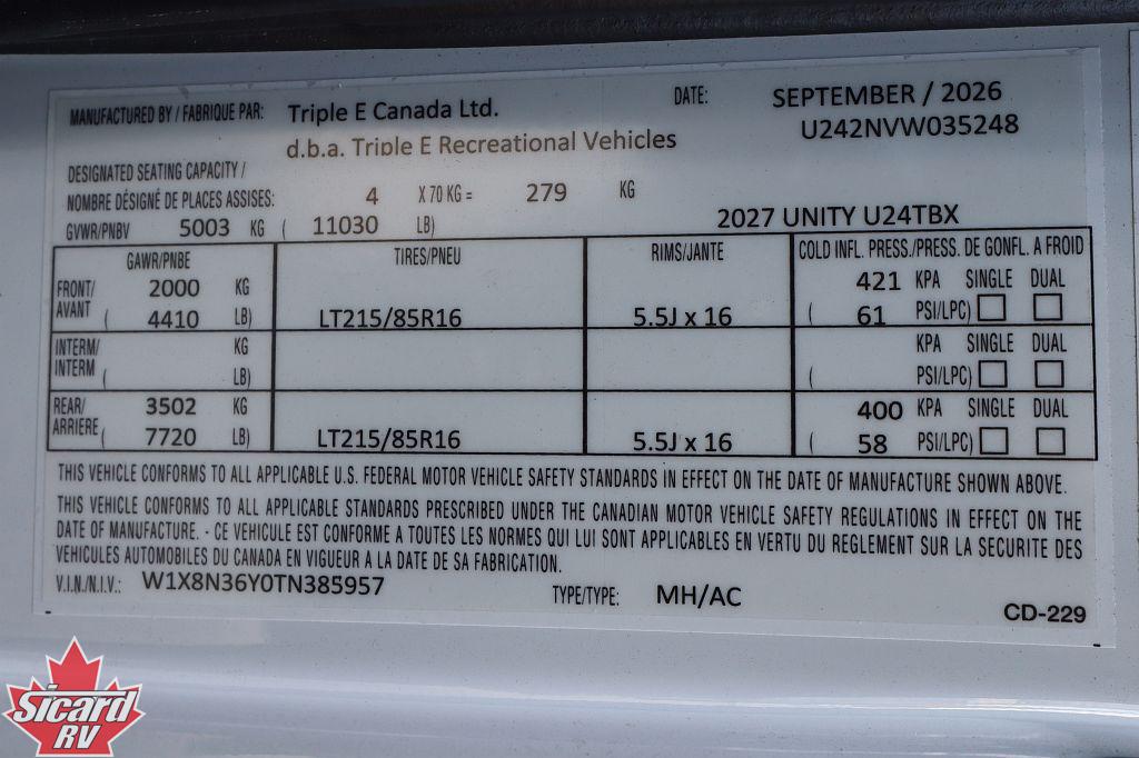 2027 LEISURE TRAVEL VANS UNITY U24TBX