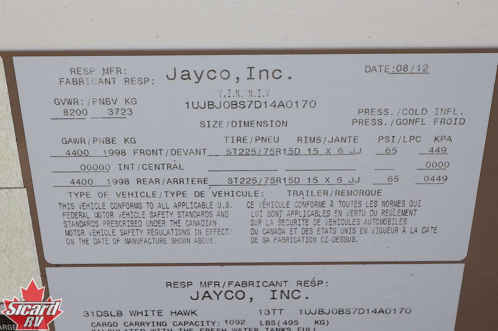 2013 JAYCO WHITE HAWK 31DSLB