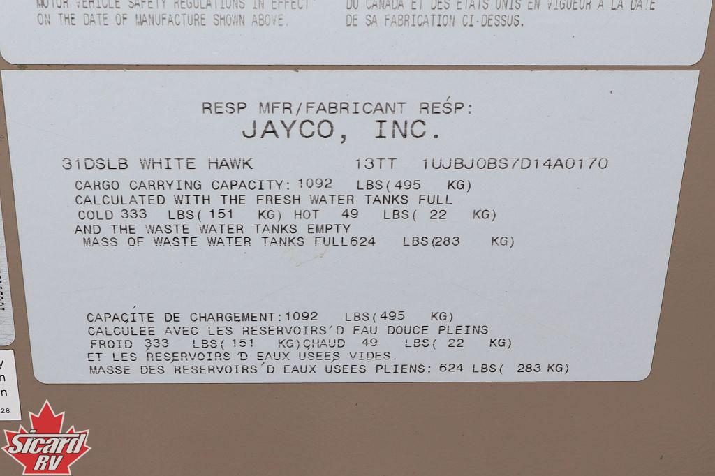 2013 JAYCO WHITE HAWK 31DSLB