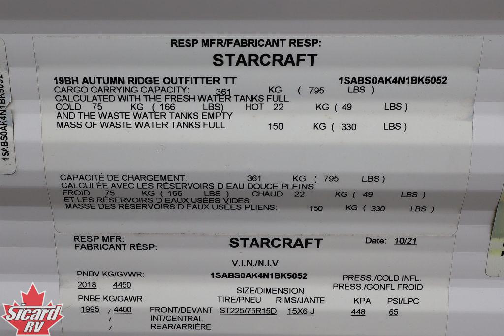 2022 STARCRAFT AUTUMN RIDGE 19BH