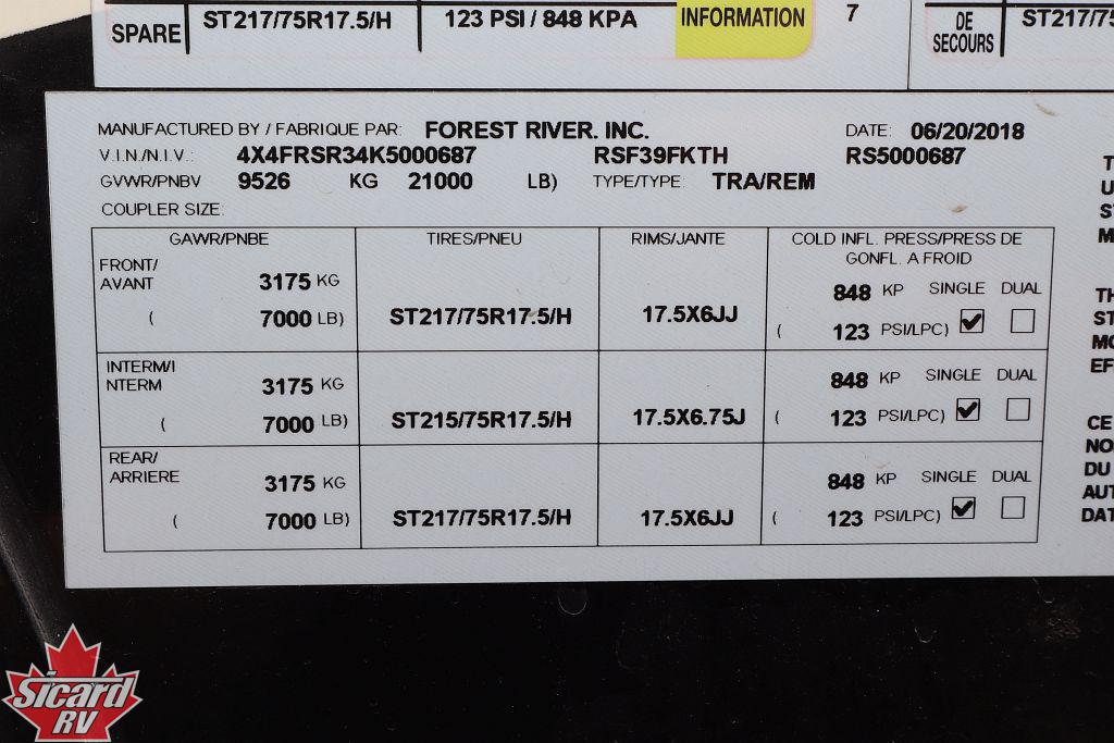 2019 FOREST RIVER RIVERSTONE 39FKTH