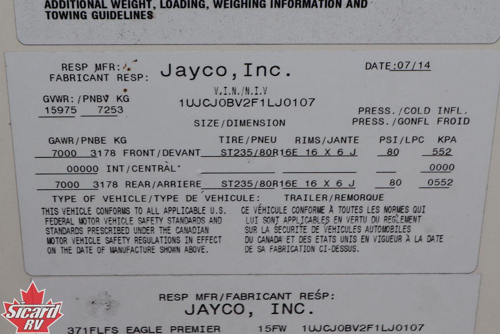 2015 JAYCO EAGLE PREMIER 371FLFS