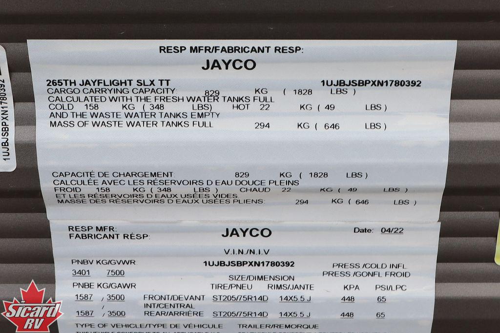 2022 JAYCO JAY FLIGHT SLX 8 265TH