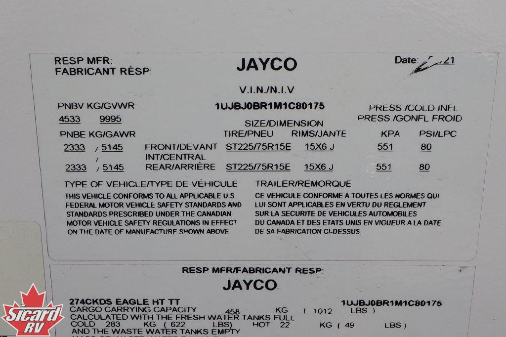 2021 JAYCO EAGLE HT 274CKDS