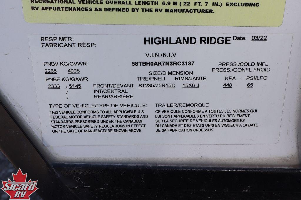 2022 HIGHLAND RIDGE OPEN RANGE AIR LITE 18RBS