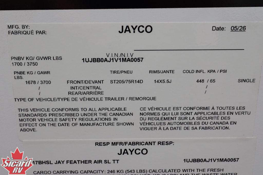 2027 JAYCO JAY FEATHER AIR SUPER LITE 17BHSL