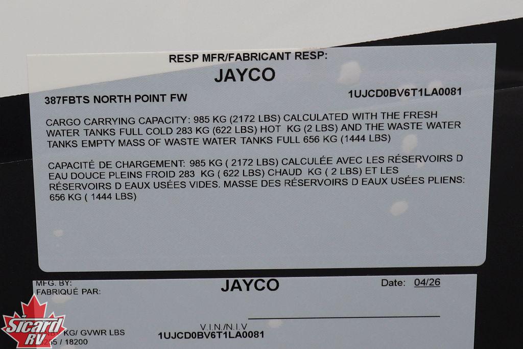 2026 JAYCO NORTH POINT 387FBTS