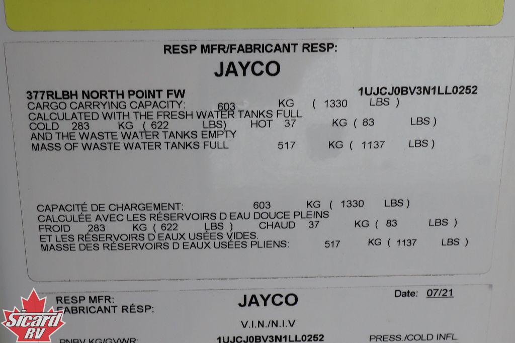 2022 JAYCO NORTH POINT 377RLBH