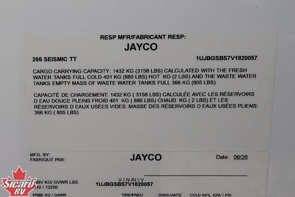 2027 JAYCO SEISMIC 265