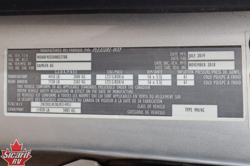 2020 PLEASURE-WAY PLATEAU XLMB