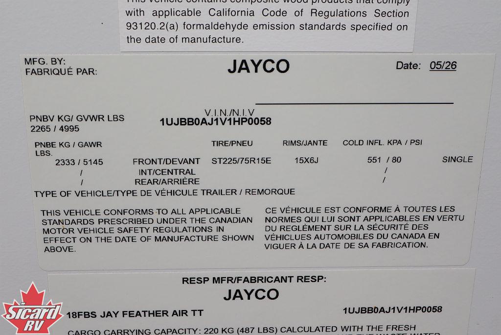 2027 JAYCO JAY FEATHER AIR 18FBS