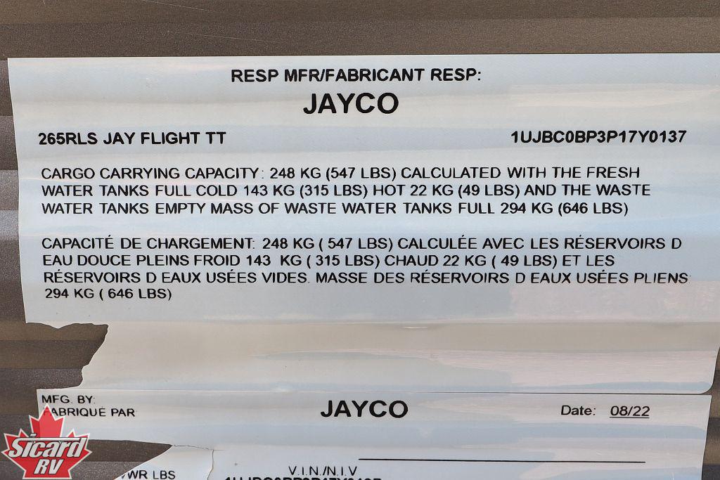 2023 JAYCO JAY FLIGHT 265RLS