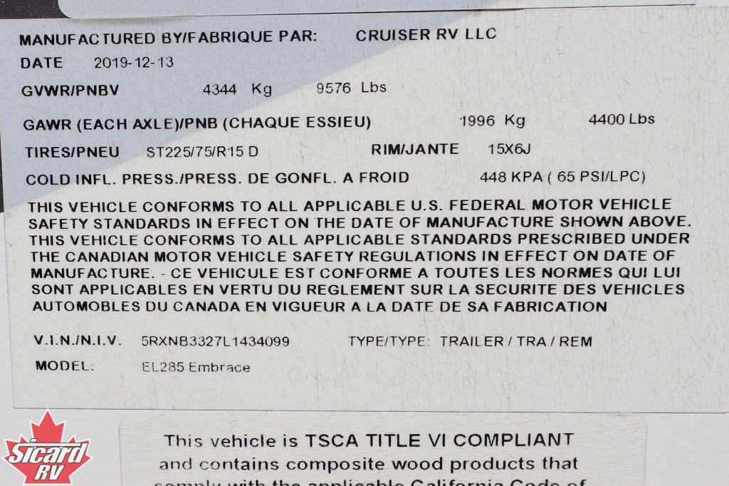 2020 CRUISER RV EMBRACE ULTRA LITE EL285