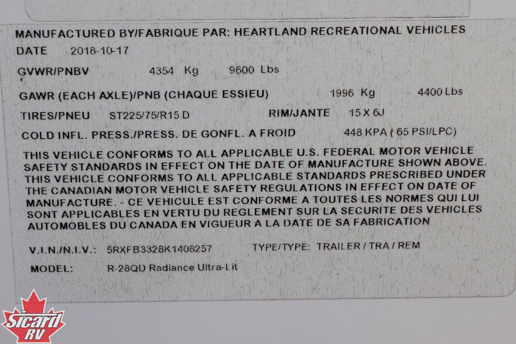 2019 CRUISER RV RADIANCE 28QBH