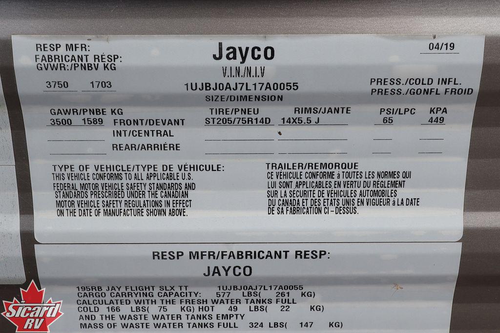 2020 JAYCO JAY FLIGHT SLX 195RB