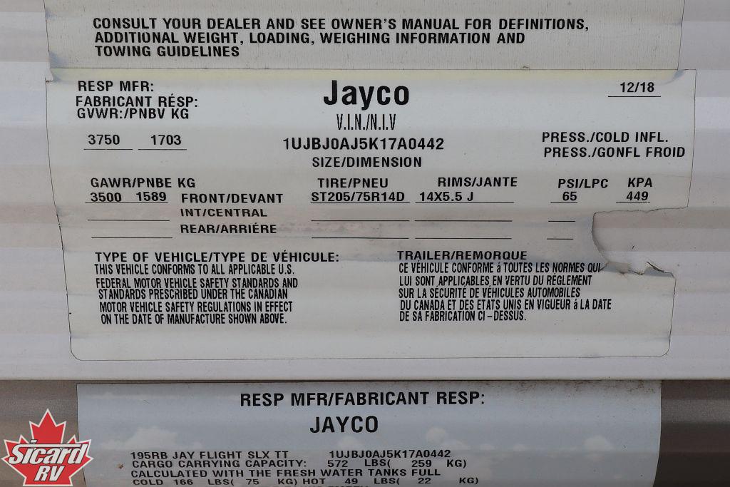 2019 JAYCO JAY FLIGHT SLX 7 195RB