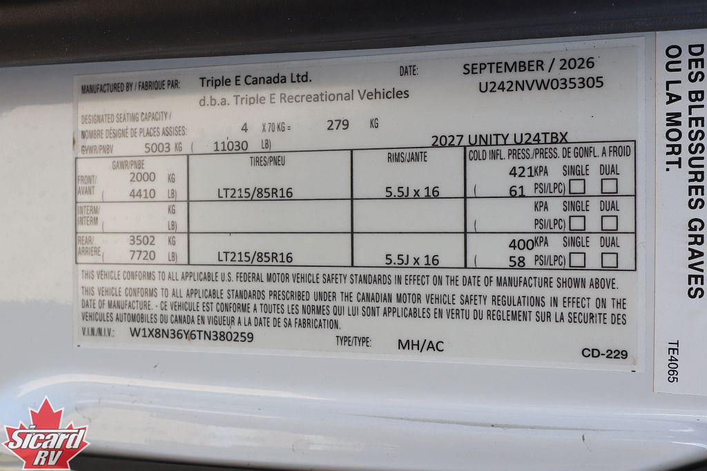 2027 LEISURE TRAVEL VANS UNITY U24TBX