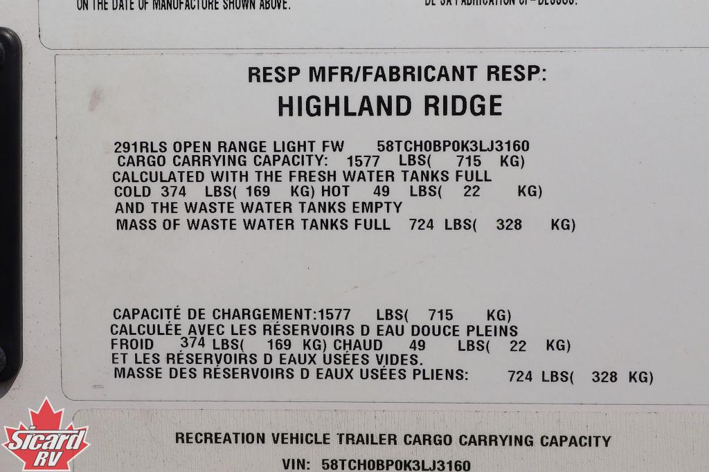 2019 HIGHLAND RIDGE OPEN RANGE LIGHT 291RLS