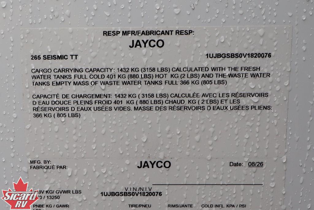 2027 JAYCO SEISMIC 265