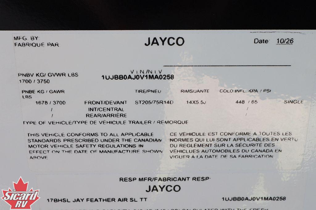 2027 JAYCO JAY FEATHER AIR SUPER LITE 17BHSL
