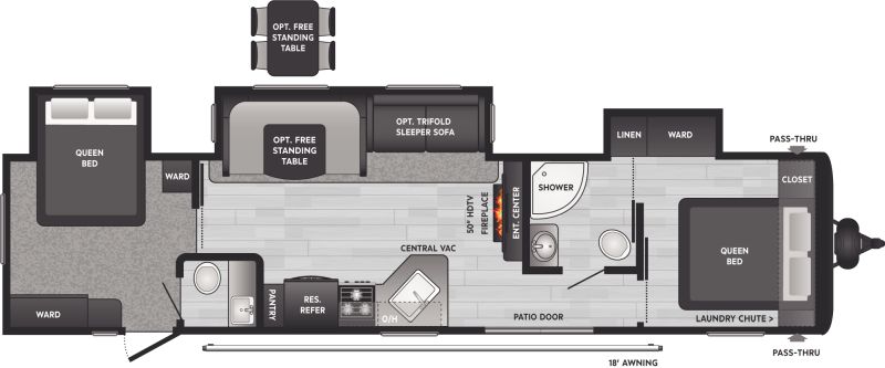 Floorplan for 2023 KEYSTONE HIDEOUT 38FQTS