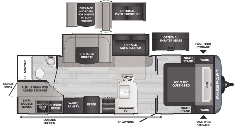 Floorplan for 2022 KEYSTONE PASSPORT SL SERIES 268BH
